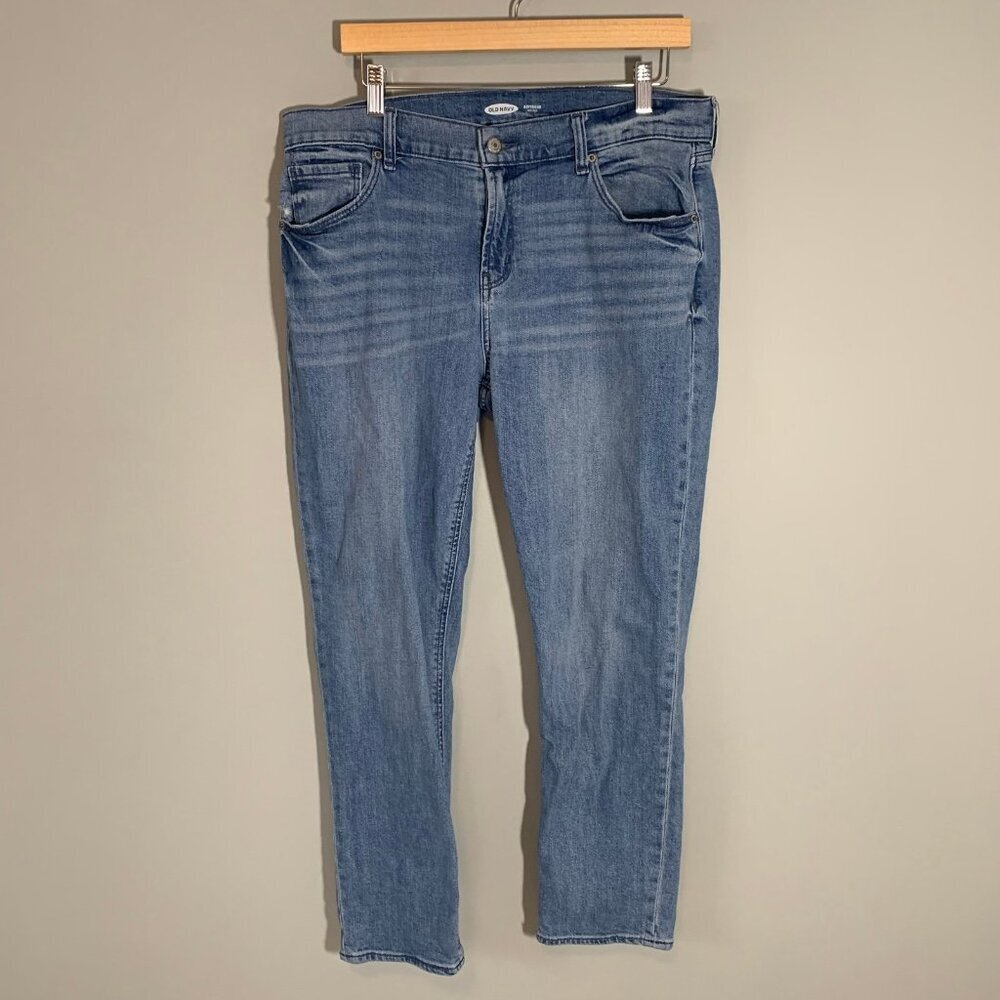 Old Navy Boyfriend Jeans Women 12 Blue Mid Rise‎ Medium Wash Denim Relaxed Fit